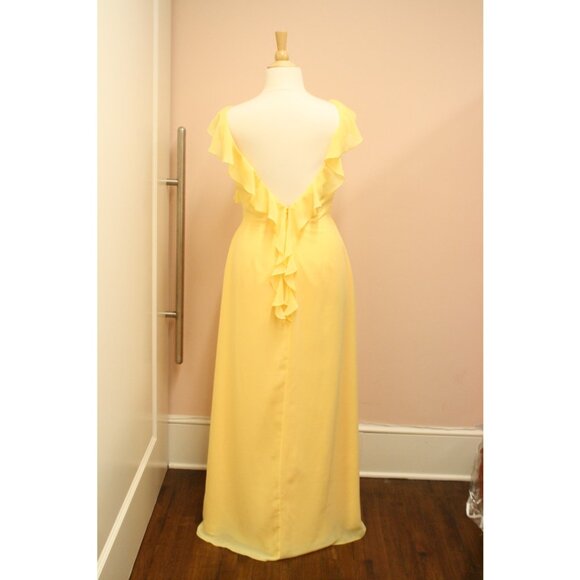 Long Yellow Chiffon Bridesmaid Dress with Ruffles and low back Size 16 - Picture 2 of 9